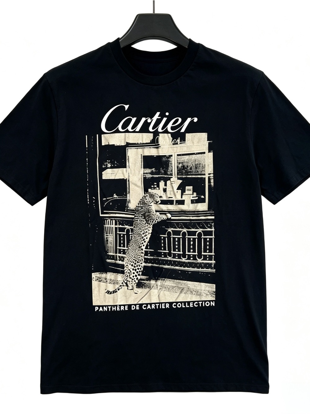 Cartier Short Sleeve Tee with Cream Panther Graphic Womens Mens T-shirt Unisex